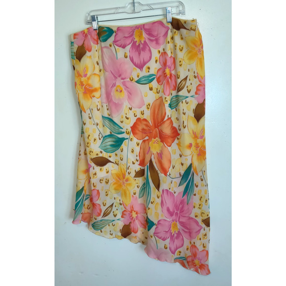 Ashley Stewart Dresses & Skirts - Ashley Stewart Yellow Skirt PLUS Sz 22 Floral Assymetrical Sheer Lined Flowy